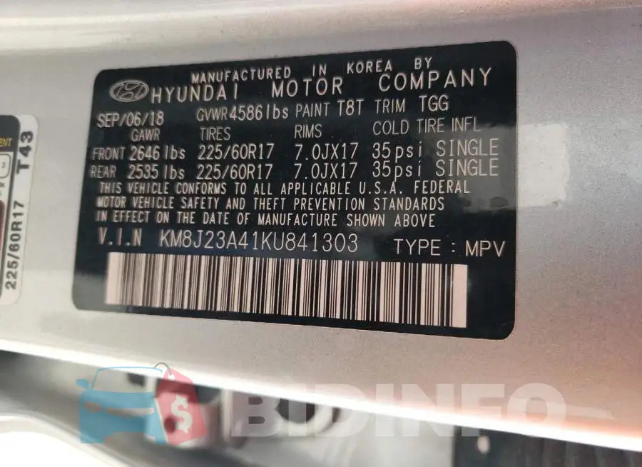 KM8J23A41KU841303 Photo# 14