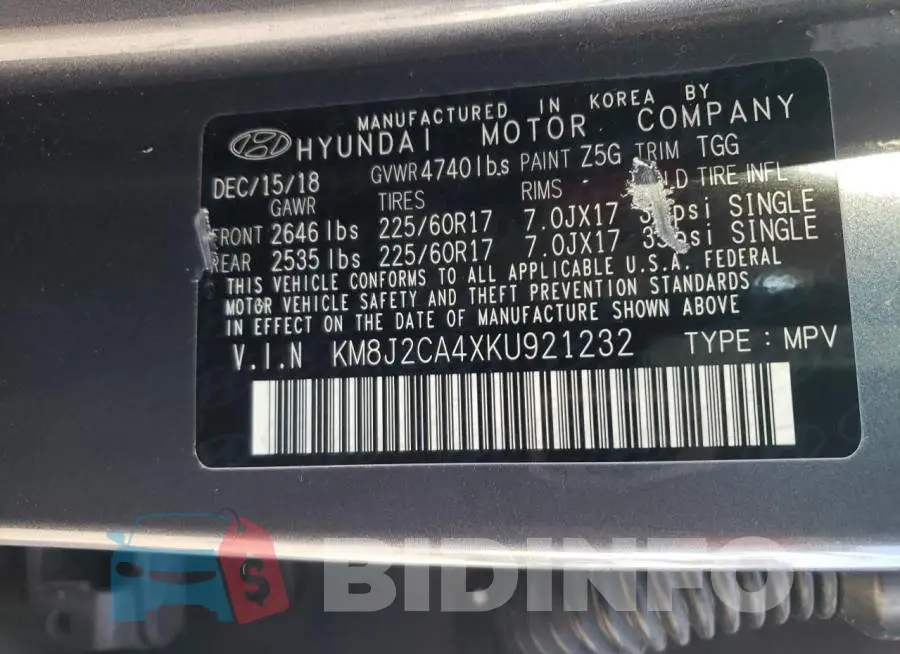 KM8J2CA4XKU921232 Photo# 12