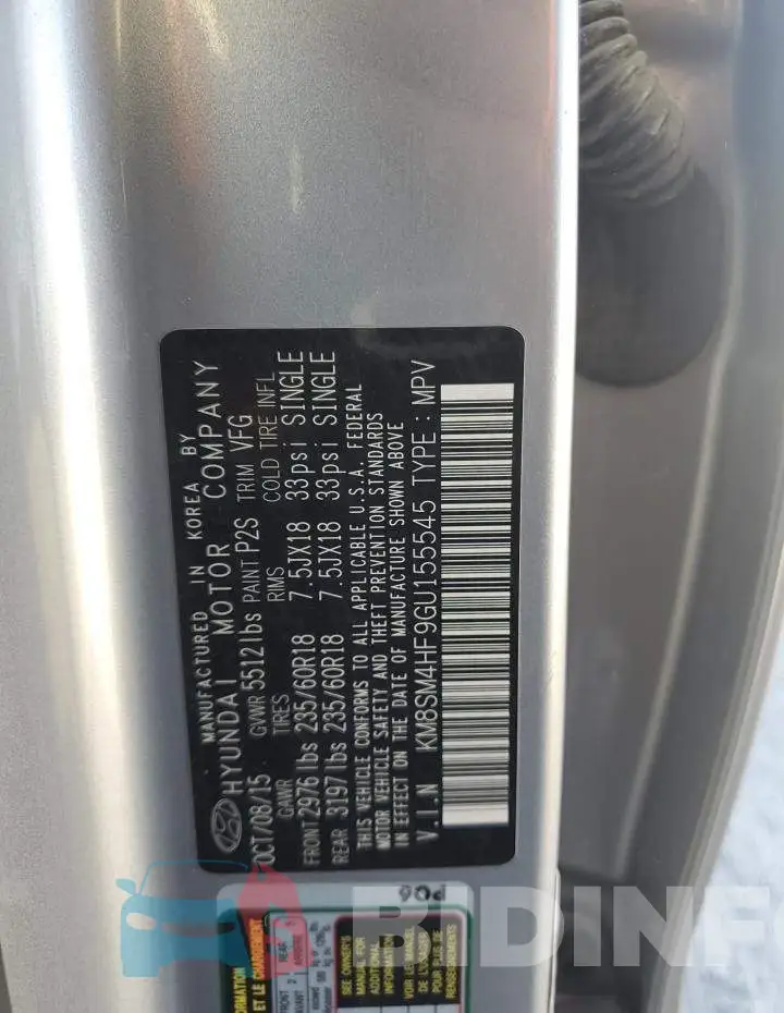 KM8SM4HF9GU155545 Photo# 13
