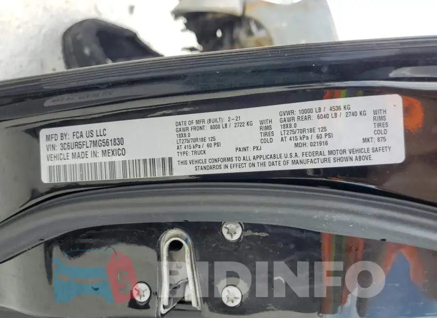 3C6UR5FL7MG561830 Photo# 12