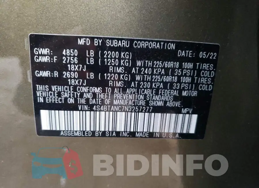 4S4BTANC7N3257277 Photo# 12
