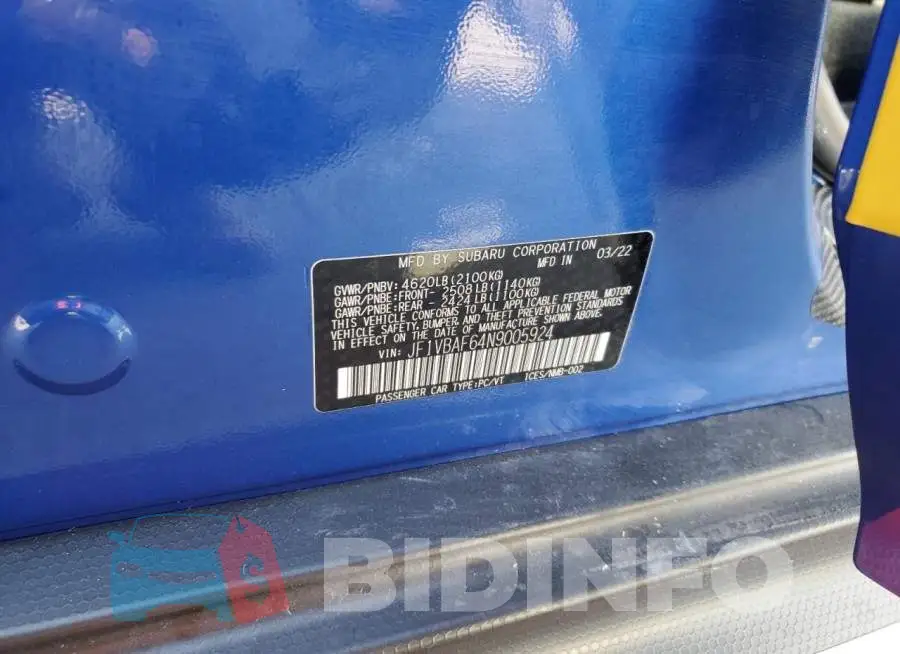 JF1VBAF64N9005924 Photo# 13
