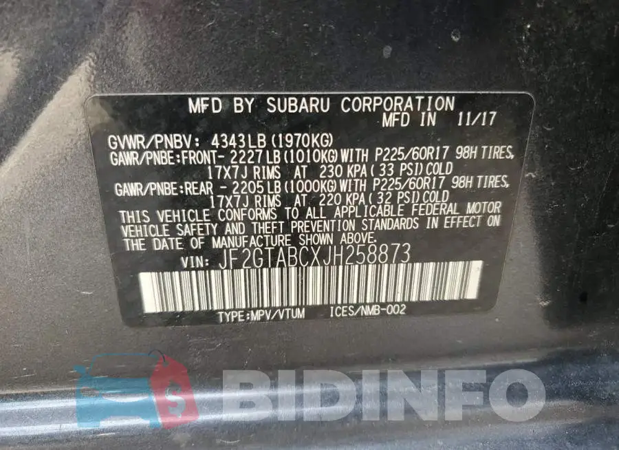 JF2GTABCXJH258873 Photo# 12