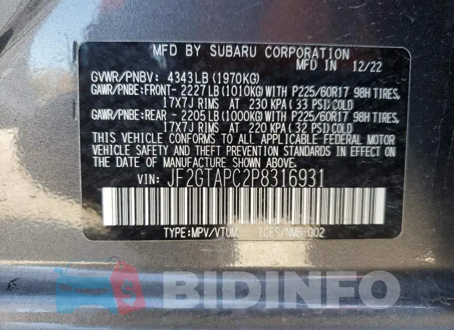 JF2GTAPC2P8316931 Photo# 14