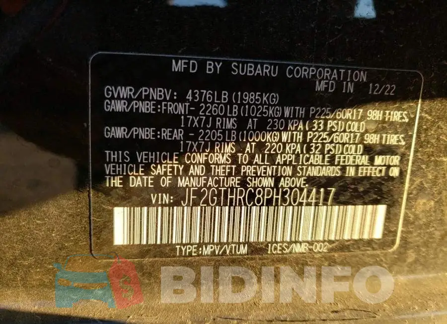 JF2GTHRC8PH304417 Photo# 12