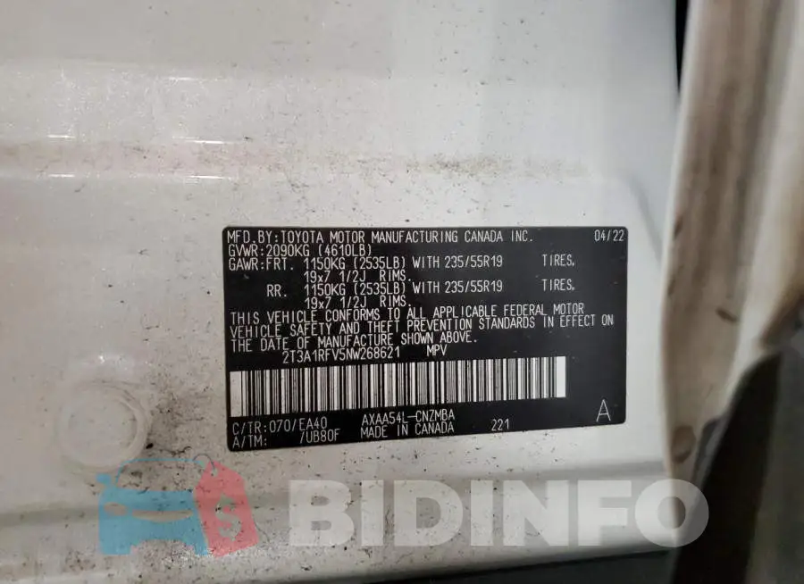 2T3A1RFV5NW268621 Photo# 13