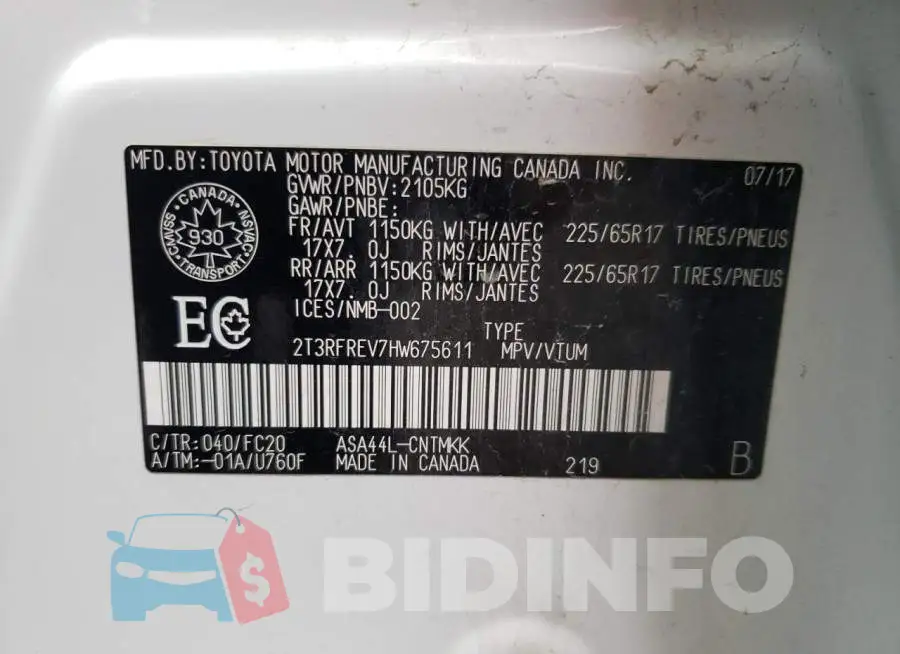 2T3RFREV7HW675611 Photo# 13
