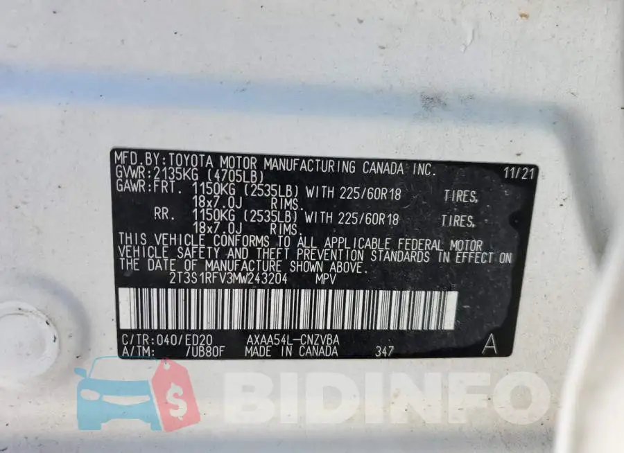 2T3S1RFV3MW243204 Photo# 13
