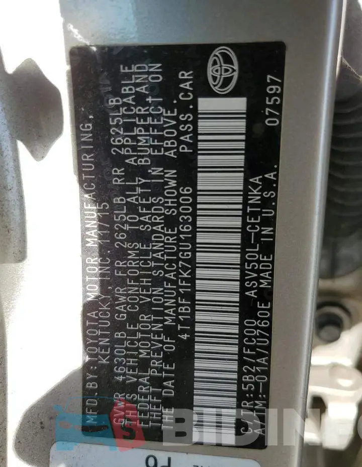 4T1BF1FK7GU163006 Photo# 13