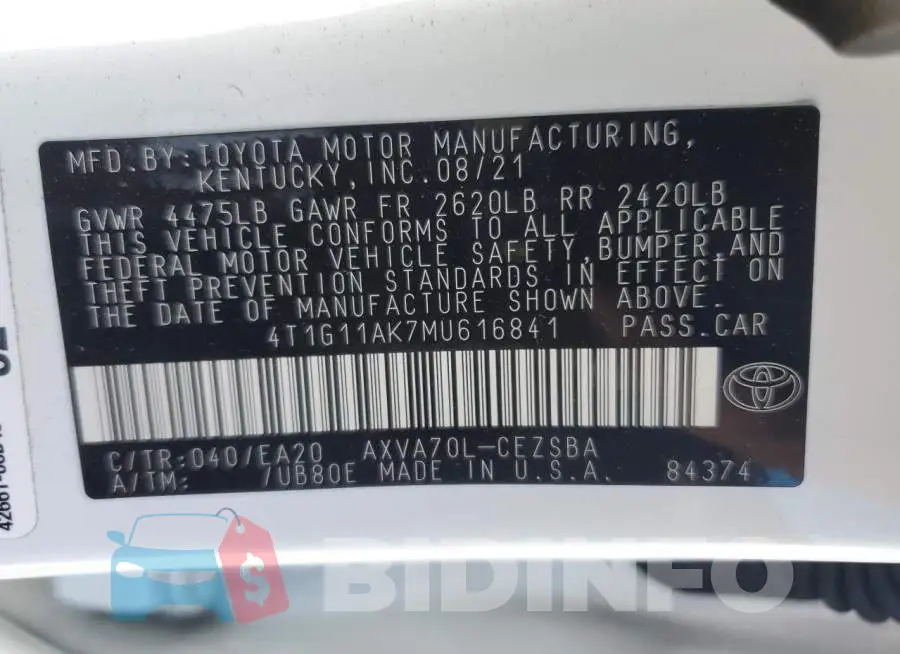 4T1G11AK7MU616841 Photo# 12
