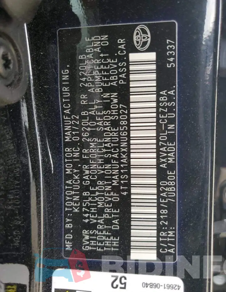 4T1S11AKXNU658027 Photo# 12