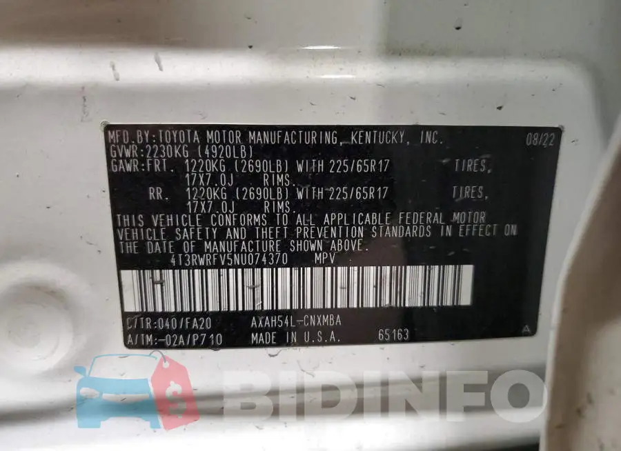 4T3RWRFV5NU074370 Photo# 12
