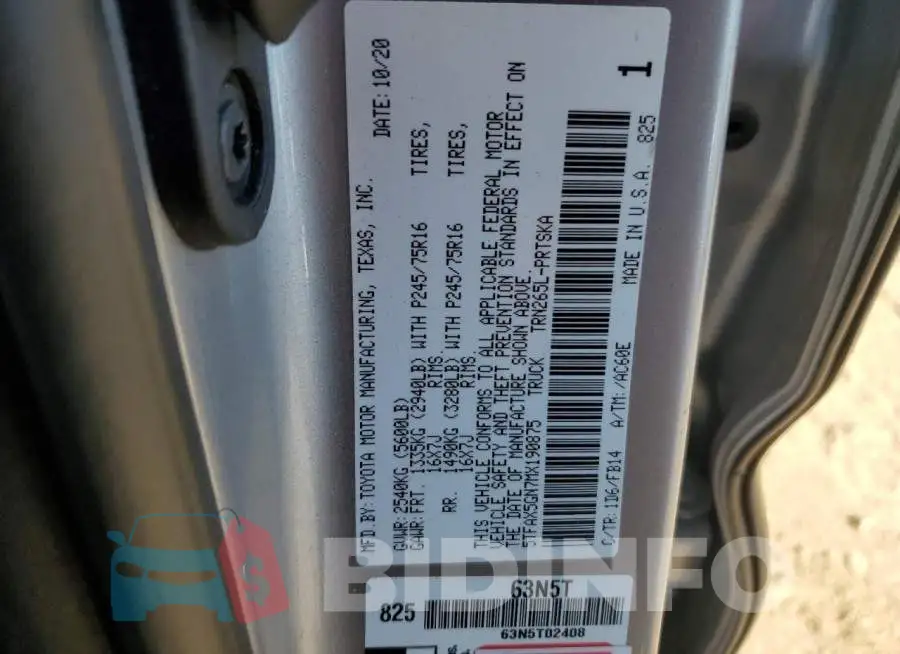 5TFAX5GN7MX190875 Photo# 12