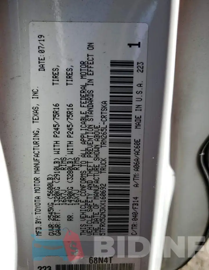 5TFRX5GN3KX160692 Photo# 12
