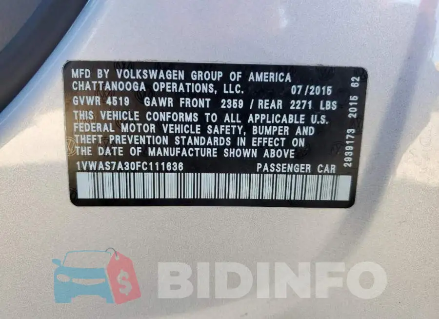 1VWAS7A30FC111636 Photo# 12