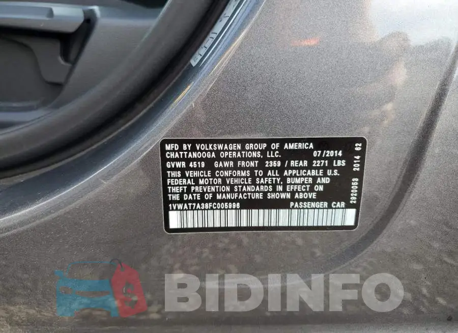 1VWAT7A38FC005996 Photo# 12