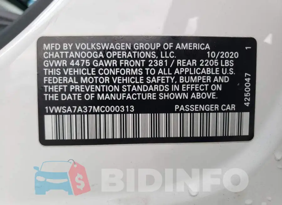1VWSA7A37MC000313 Photo# 12