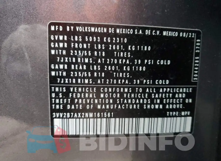 3VV2B7AX2NM161561 Photo# 13