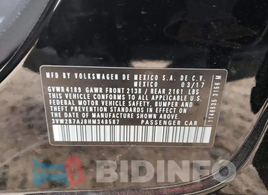 3VW2B7AJ8HM348587 Photo# 12