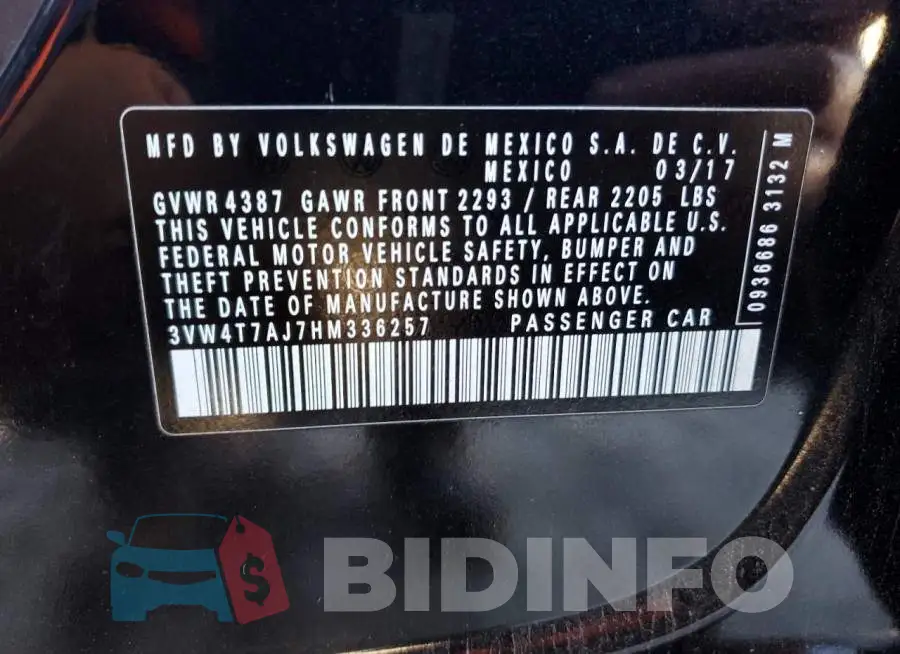 3VW4T7AJ7HM336257 Photo# 12
