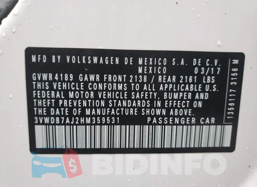 3VWDB7AJ2HM359531 Photo# 12