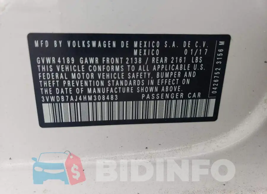3VWDB7AJ4HM308483 Photo# 12