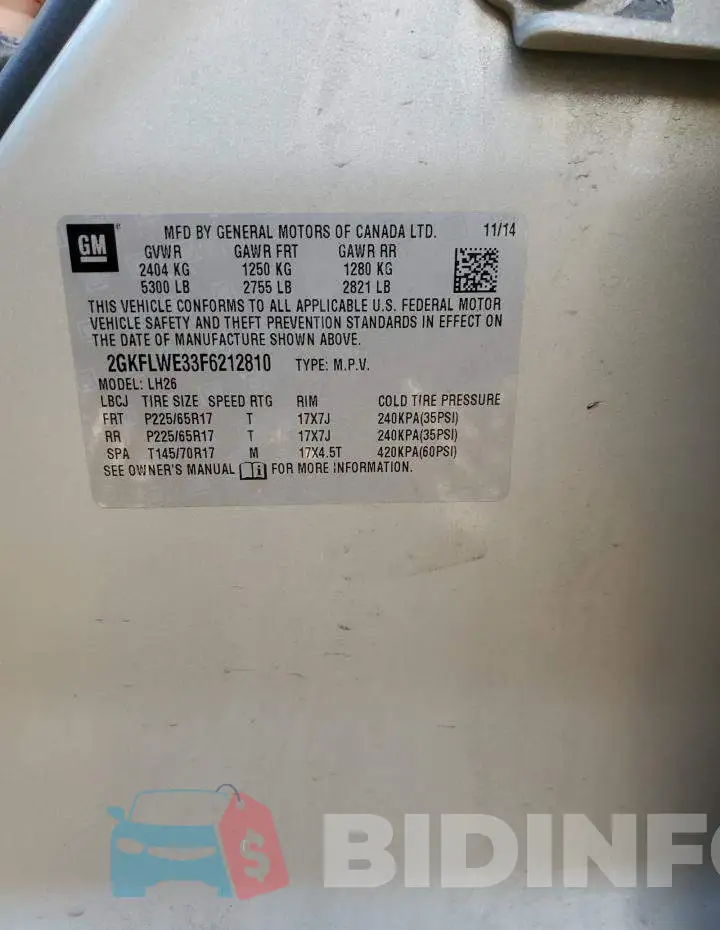 2GKFLWE33F6212810 Photo# 14