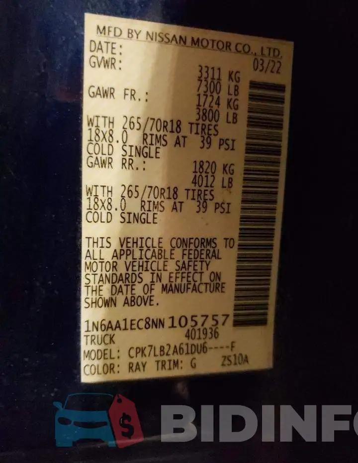 1N6AA1EC8NN105757 Photo# 12
