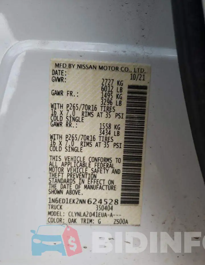 1N6ED1EK2NN624528 Photo# 12