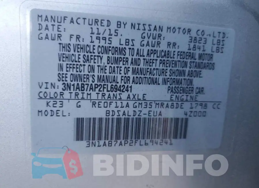 3N1AB7AP2FL694241 Photo# 12