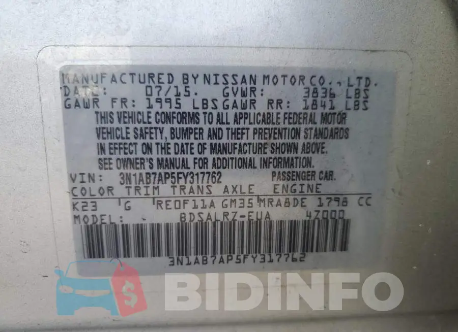 3N1AB7AP5FY317762 Photo# 12