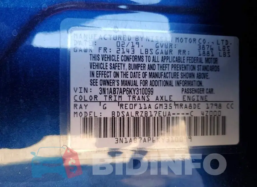 3N1AB7AP6KY310099 Photo# 12