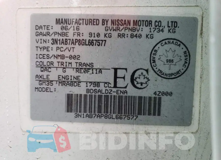 3N1AB7AP8GL667577 Photo# 13