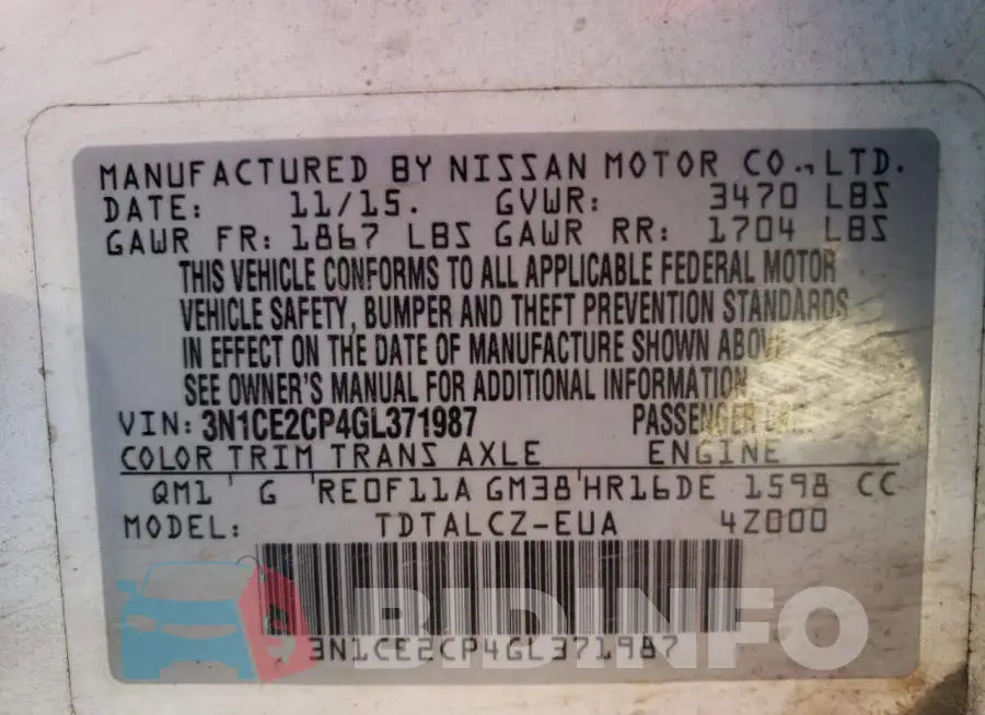 3N1CE2CP4GL371987 Photo# 12
