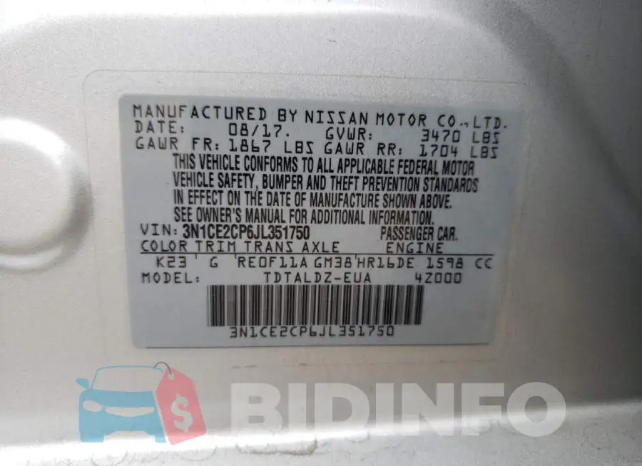 3N1CE2CP6JL351750 Photo# 13
