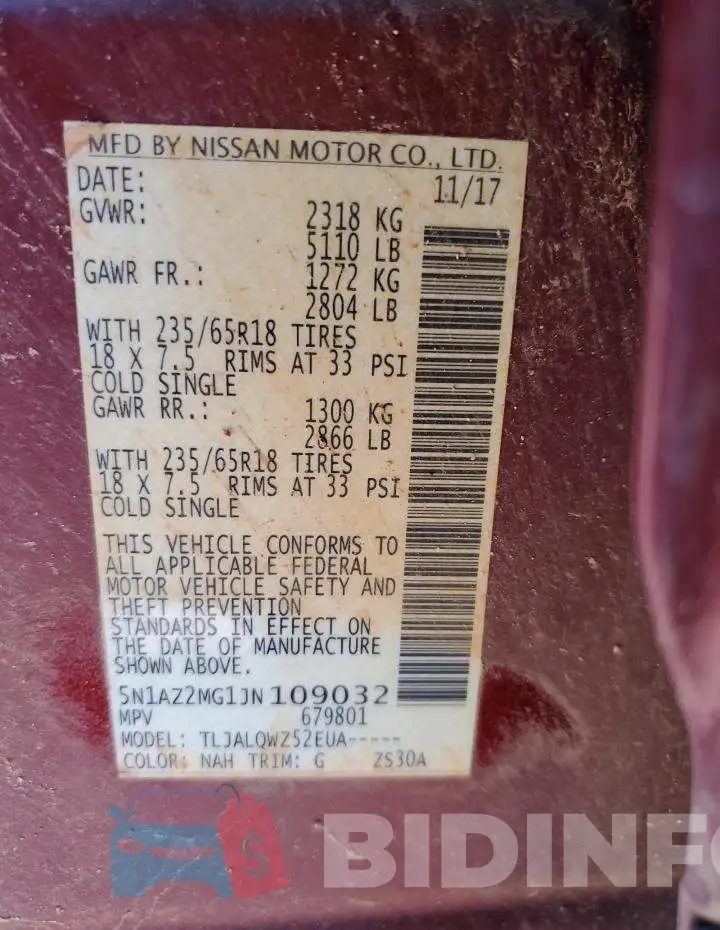 5N1AZ2MG1JN109032 Photo# 13