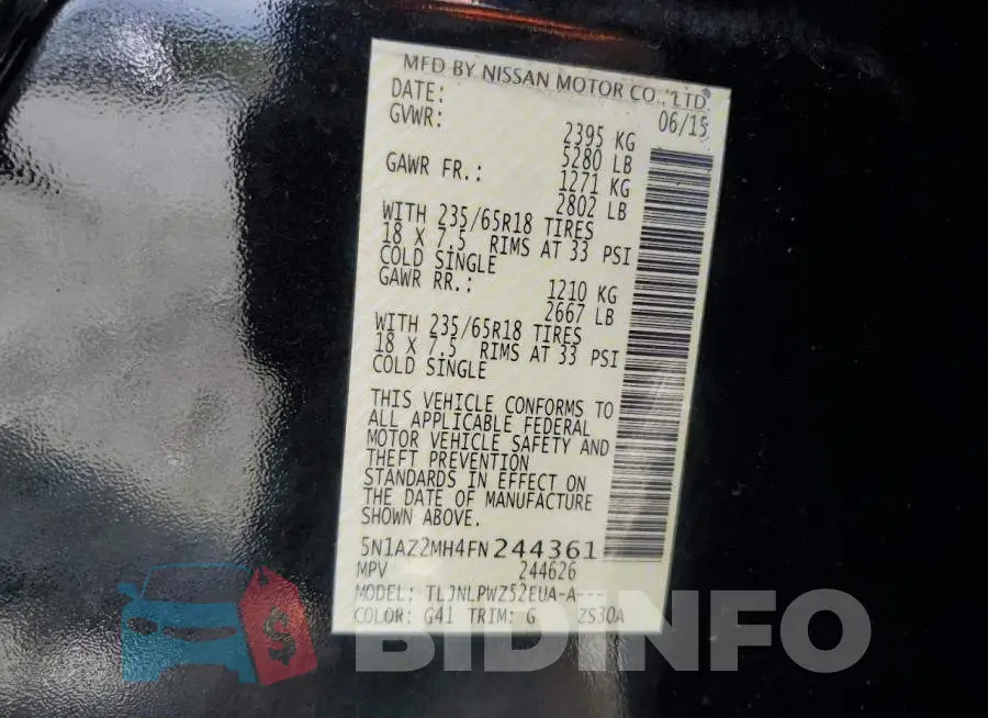 5N1AZ2MH4FN244361 Photo# 13