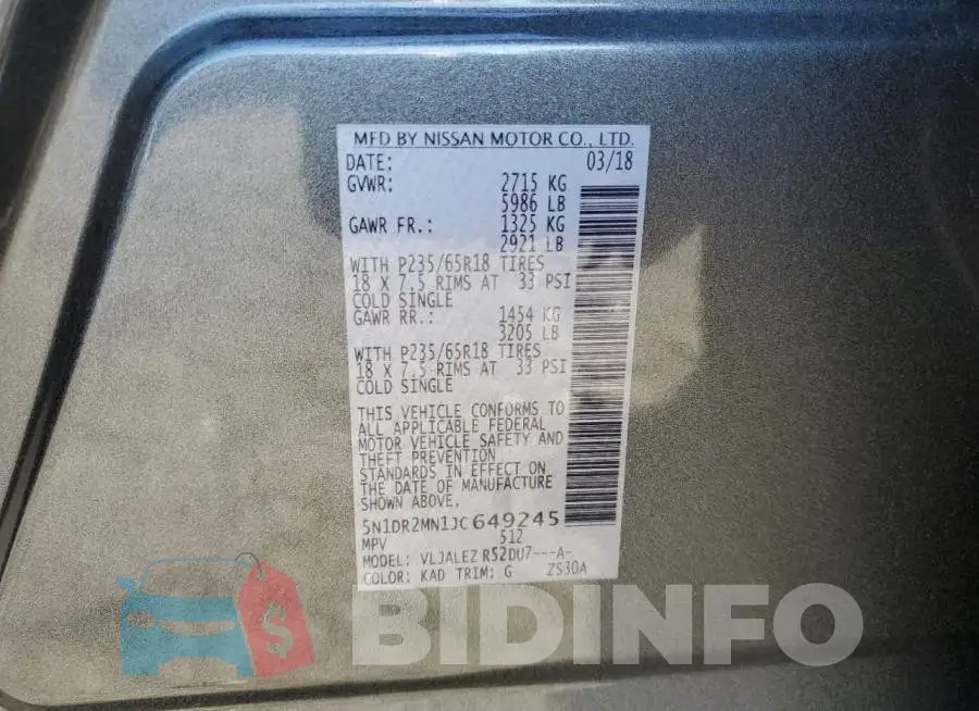 5N1DR2MN1JC649245 Photo# 13