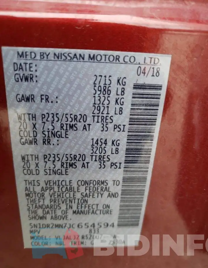 5N1DR2MN7JC654594 Photo# 13
