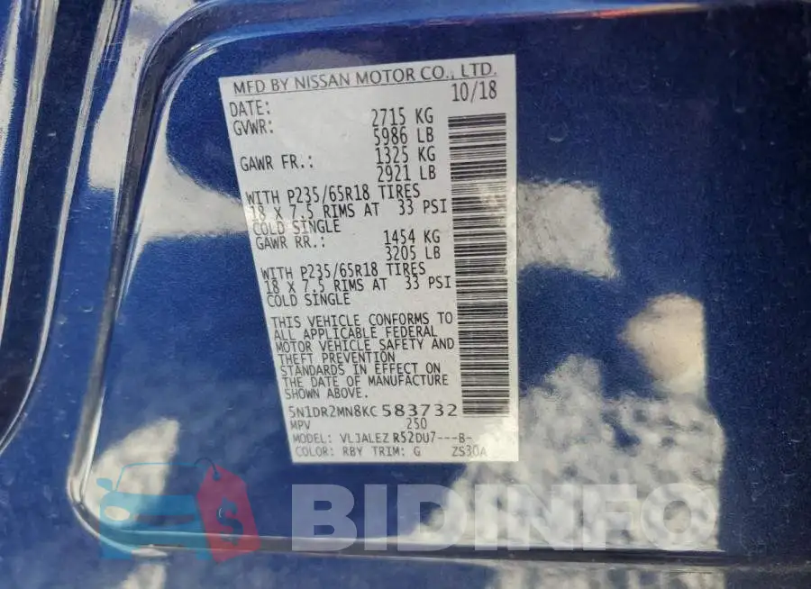 5N1DR2MN8KC583732 Photo# 12
