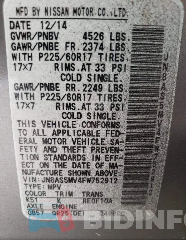 JN8AS5MV4FW752912 Photo# 13