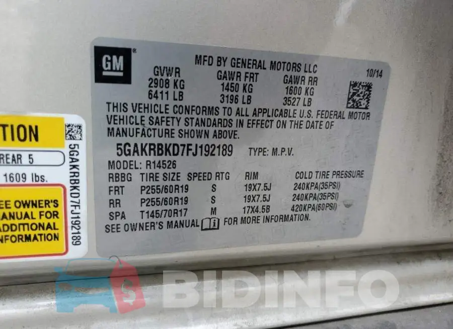 5GAKRBKD7FJ192189 Photo# 12