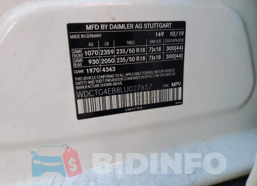 WDCTG4EB8LU027657 Photo# 12