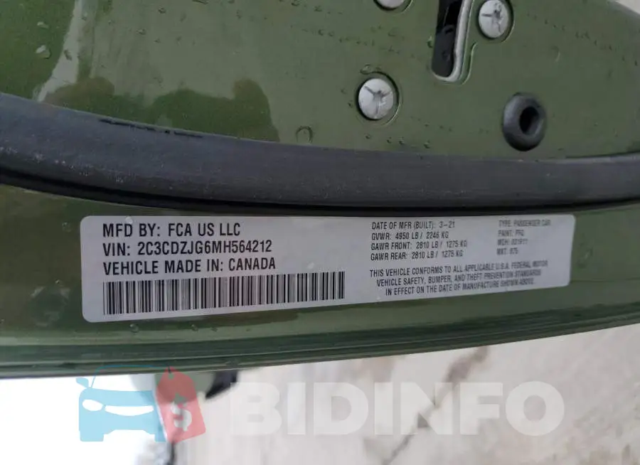 2C3CDZJG6MH564212 Photo# 13