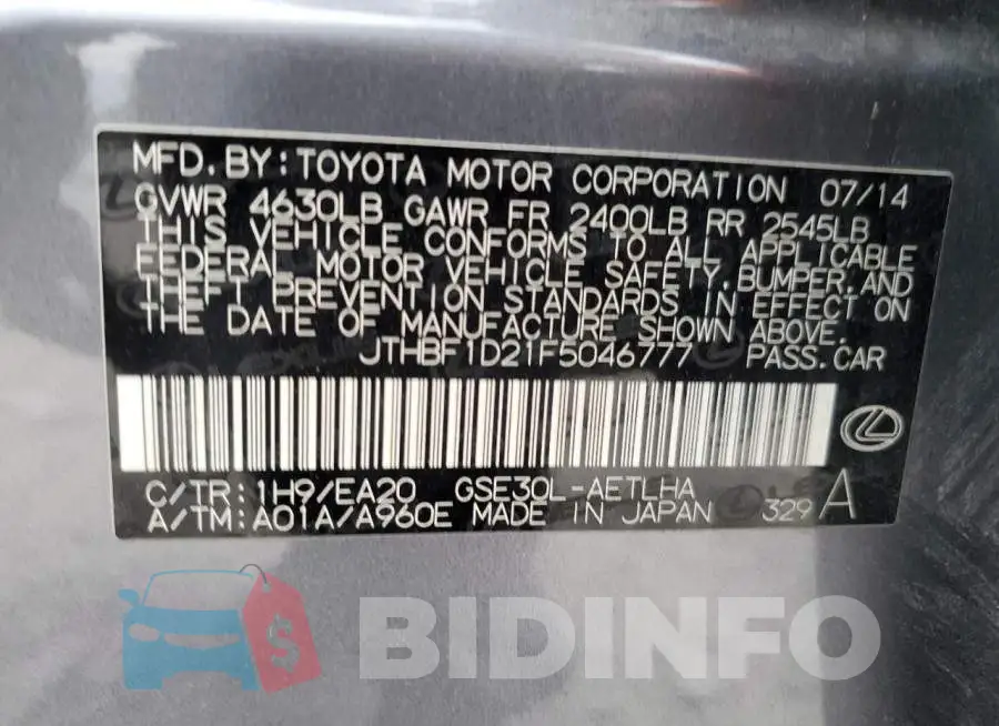 JTHBF1D21F5046777 Photo# 12