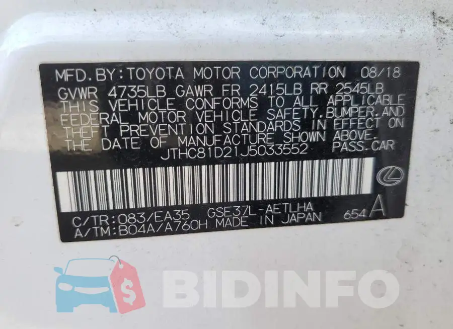 JTHC81D21J5033552 Photo# 12