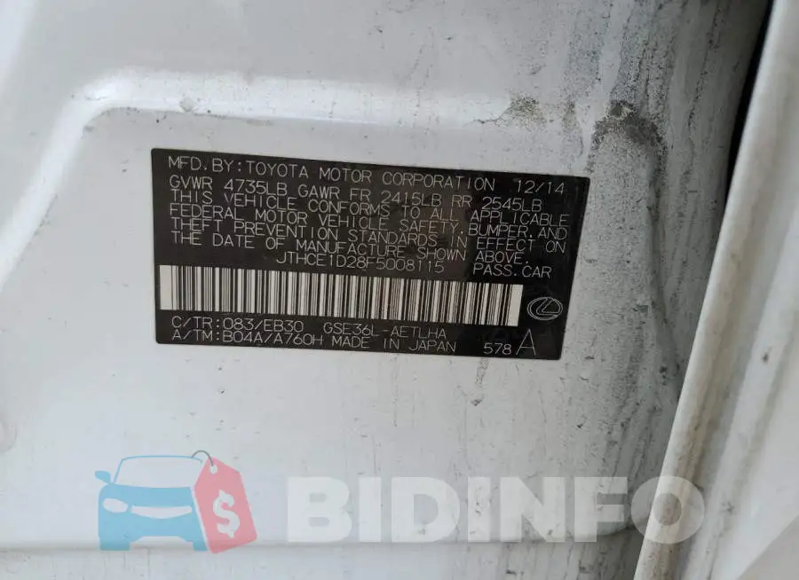 JTHCE1D28F5008115 Photo# 12