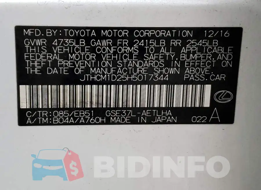 JTHCM1D25H5017344 Photo# 13