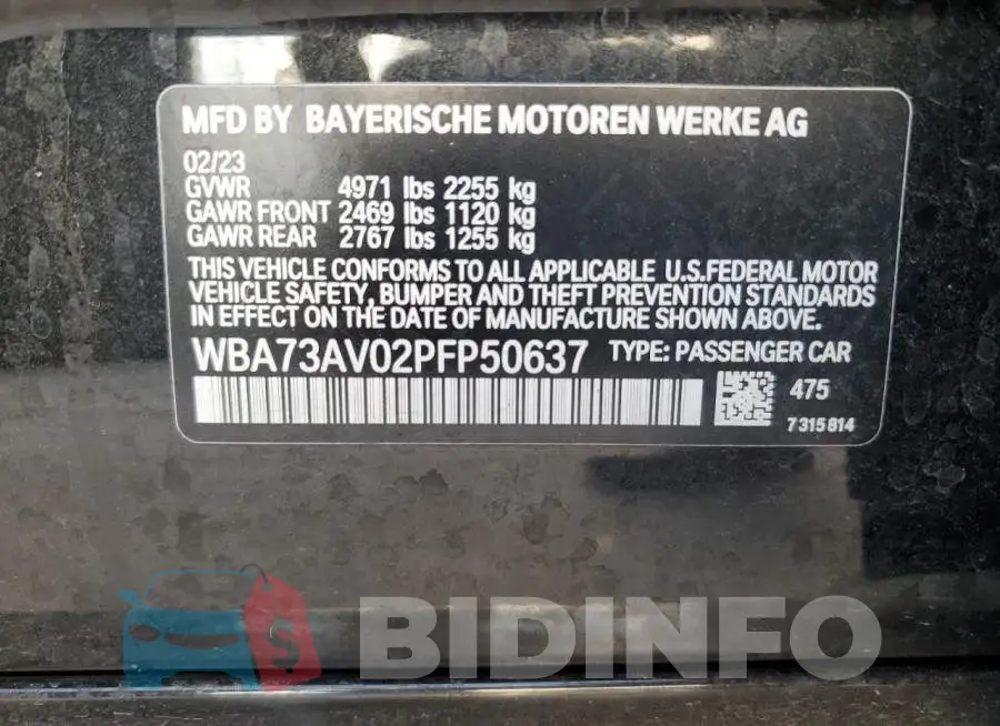 WBA73AV02PFP50637 Photo# 12
