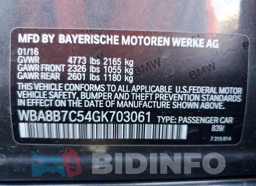 WBA8B7C54GK703061 Photo# 12